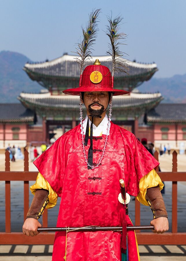 Royal Guard in traditional uniform at Gwanghwamun Gate in Seoul