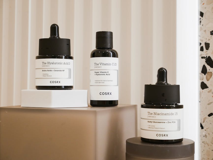 Korean skincare products lined up on a shelf