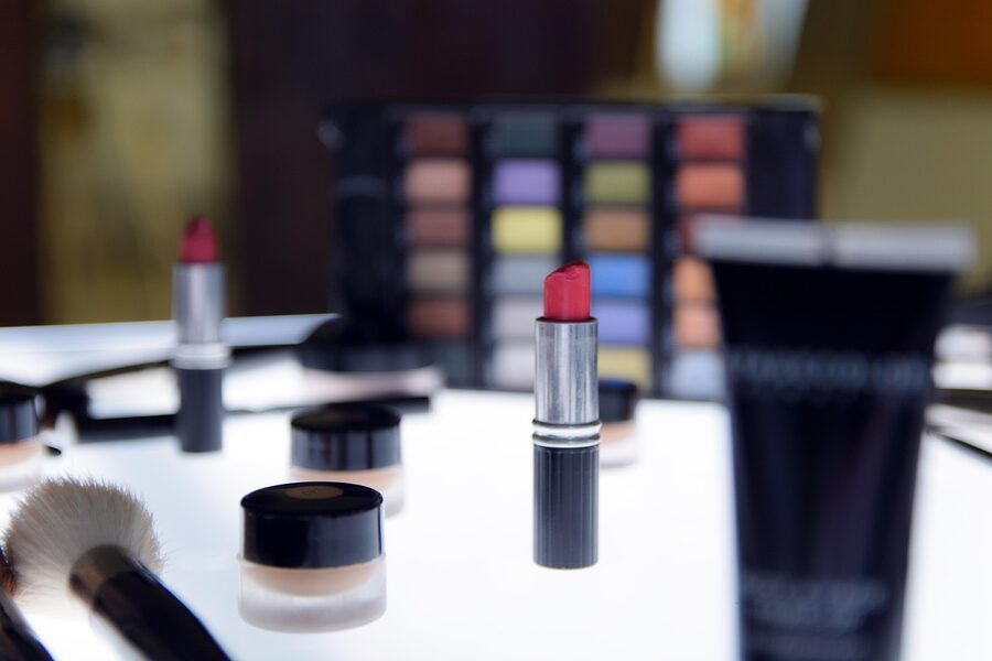 Red lipstick and cosmetic products from a K-beauty personal color session