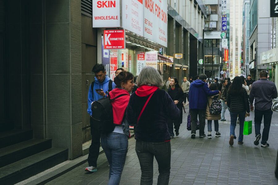 Myeongdong Seoul shopping street during the day
