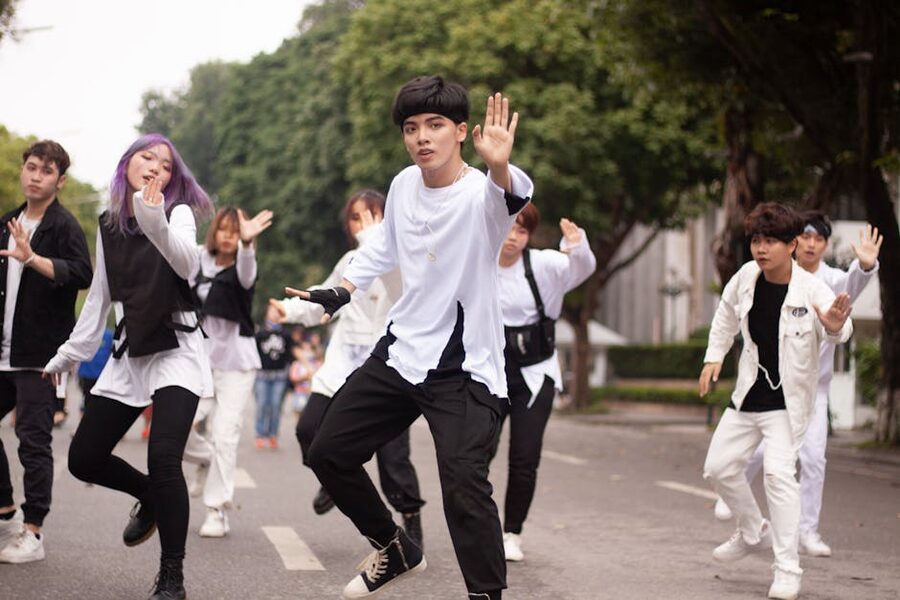 K-pop style group dance routine in Seoul