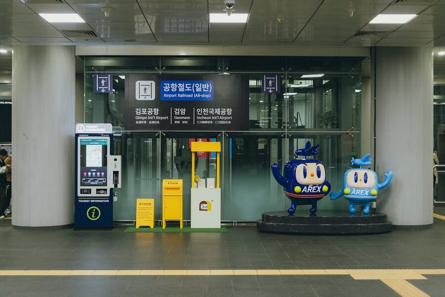 AREX subway station entrance in Seoul with Korean and English signage