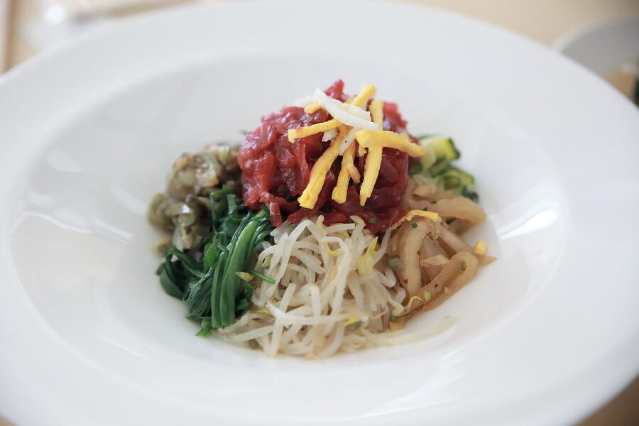 Bibimbap Korean rice bowl with vegetables and kochujang