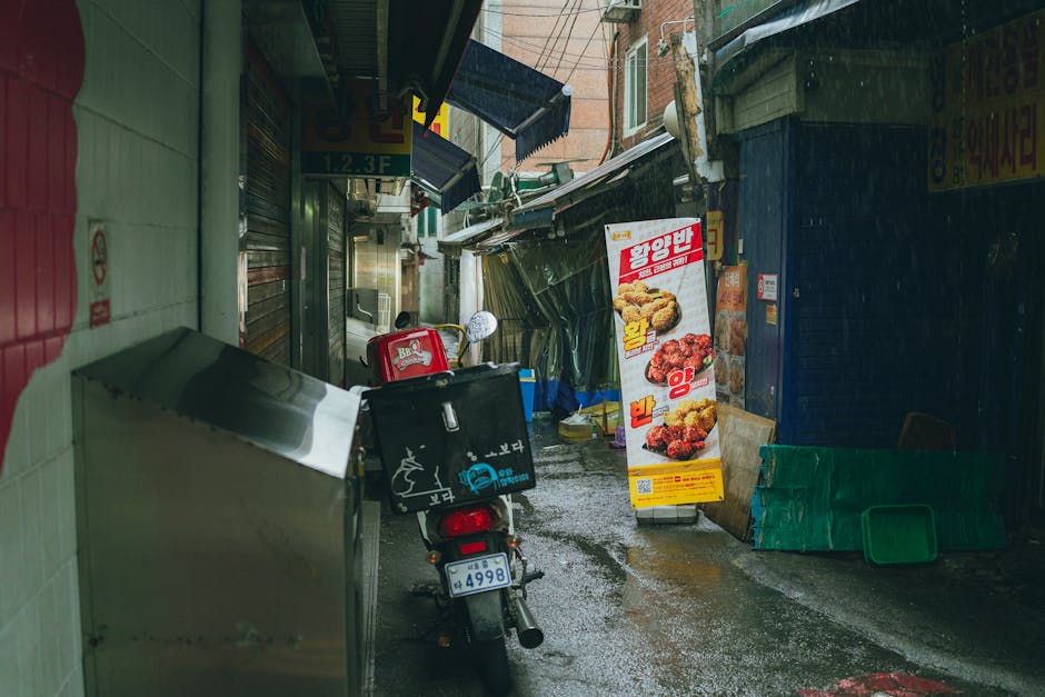 Rainy alleyway in a Seoul traditional market