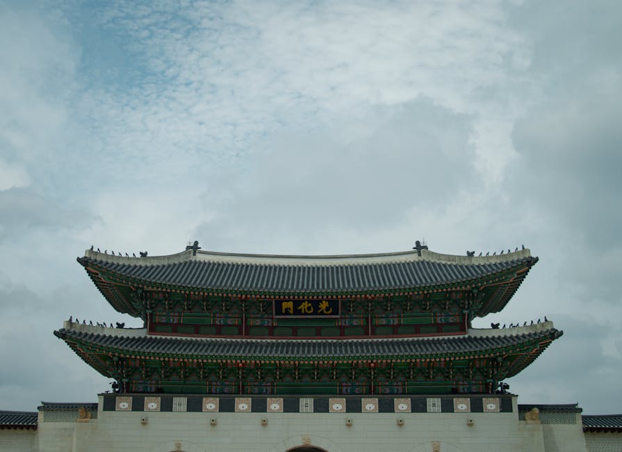Gyeongbokgung Palace main gate under Seoul sky