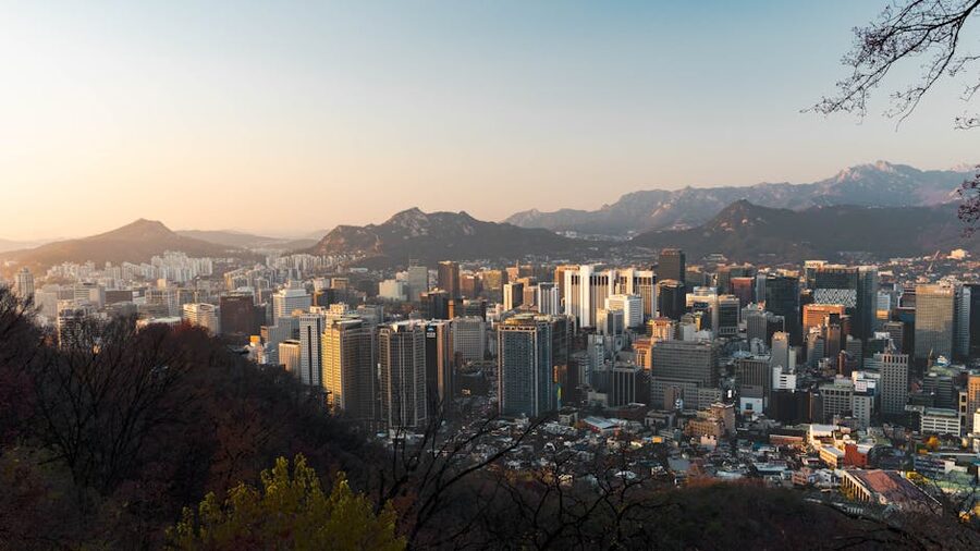 Seoul skyline with Namsan Tower at sunset