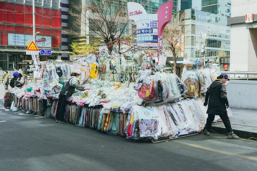 Seoul street market with colourful stalls