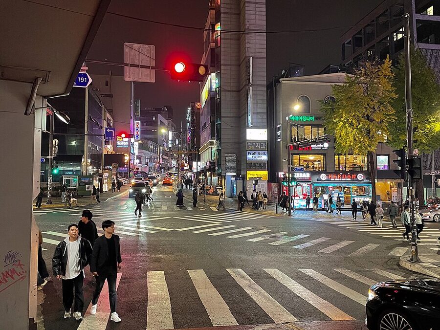 Itaewon street view with bars and restaurants