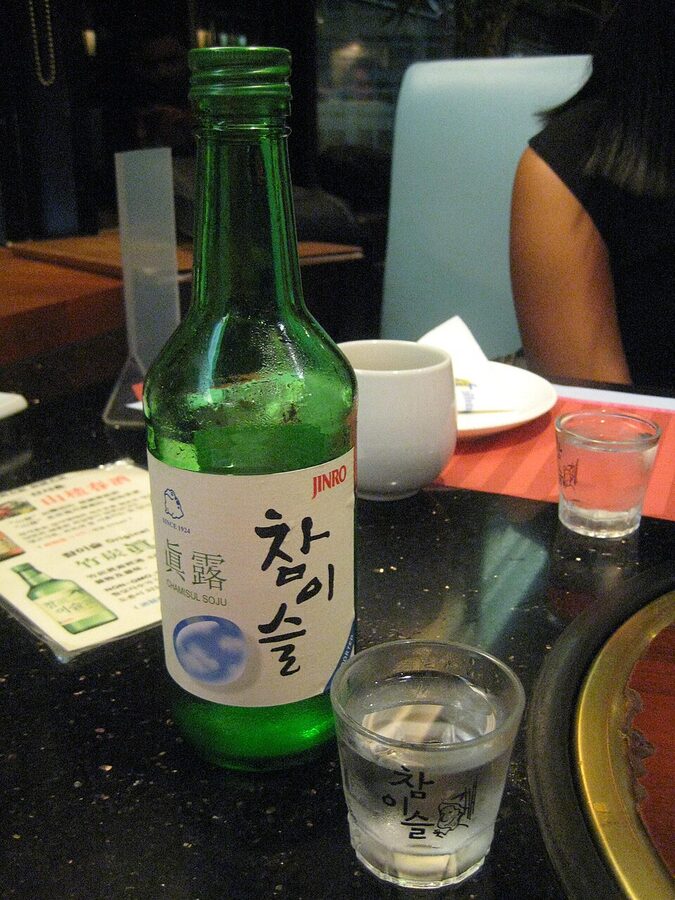 Soju in Korean restaurant setting