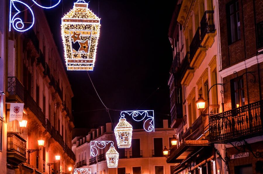 Lantern-lit street near the Setas in Seville
