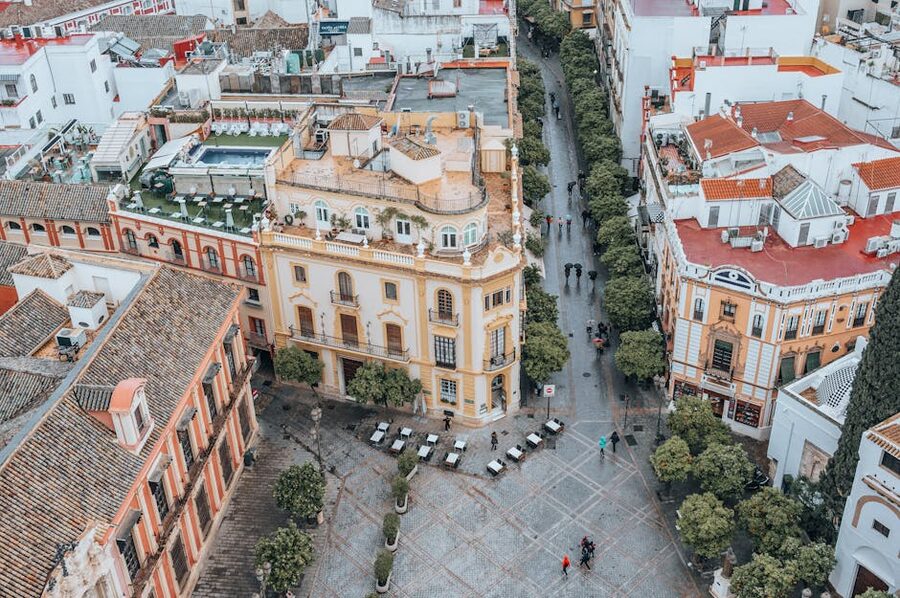Aerial view of Seville historic cityscape