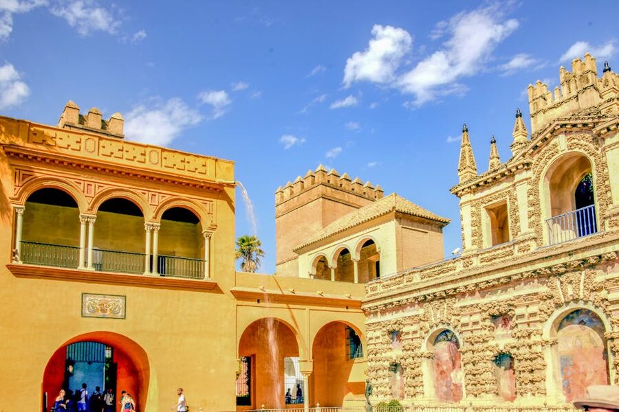 Royal Alcazar of Seville facade in sunshine