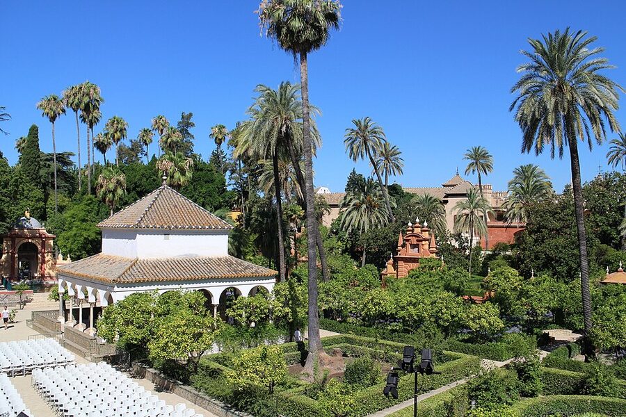Gardens of the Alcazar of Seville with hedge paths