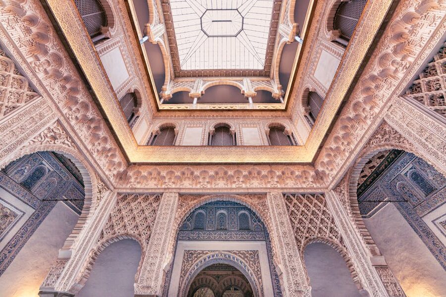 Moorish interior architecture inside Alcazar of Seville