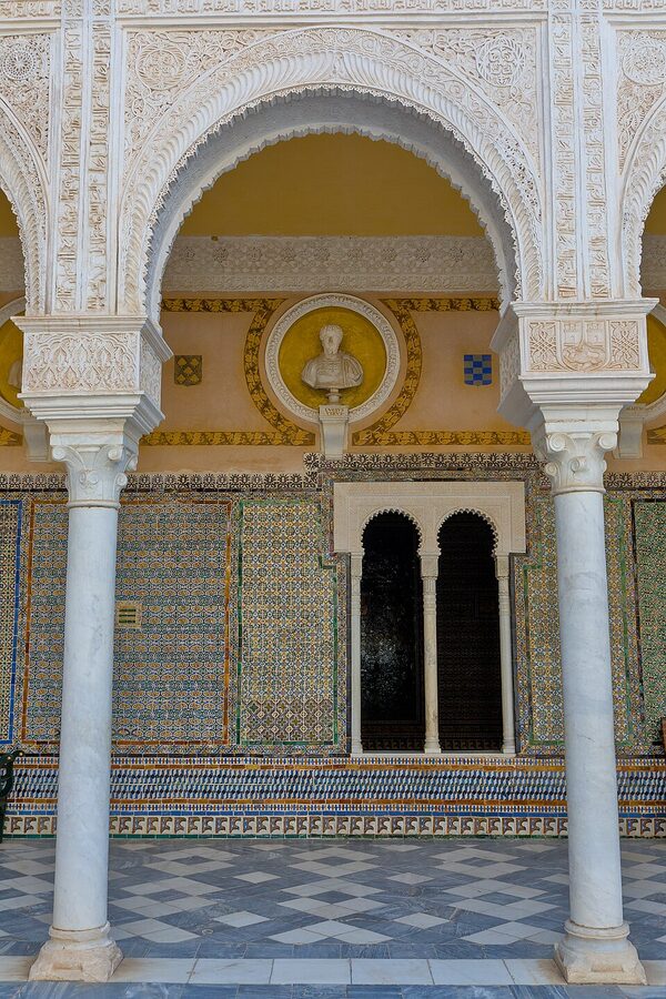 Casa de Pilatos main courtyard with Roman bust and marble columns