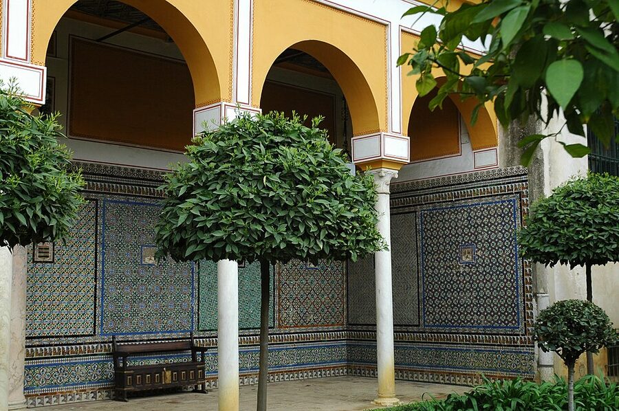 Casa de Pilatos central fountain in the main courtyard Seville