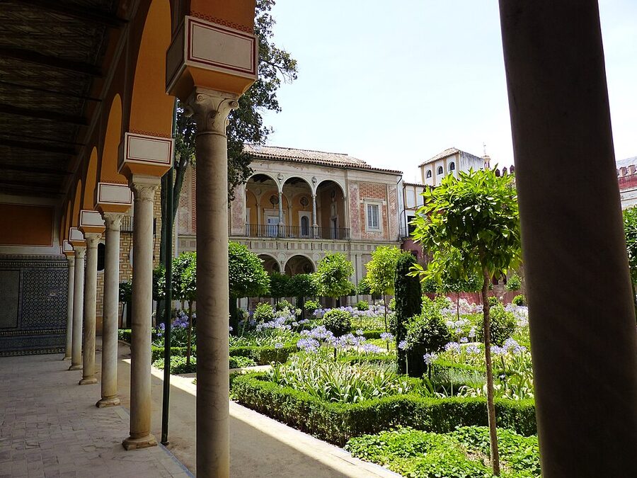 Casa de Pilatos Jardin Grande portico and palms Seville