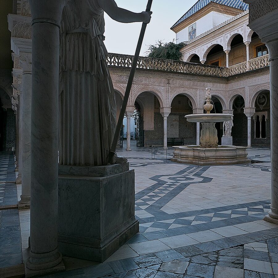 Casa de Pilatos patio with Pallas Belligera statue Seville
