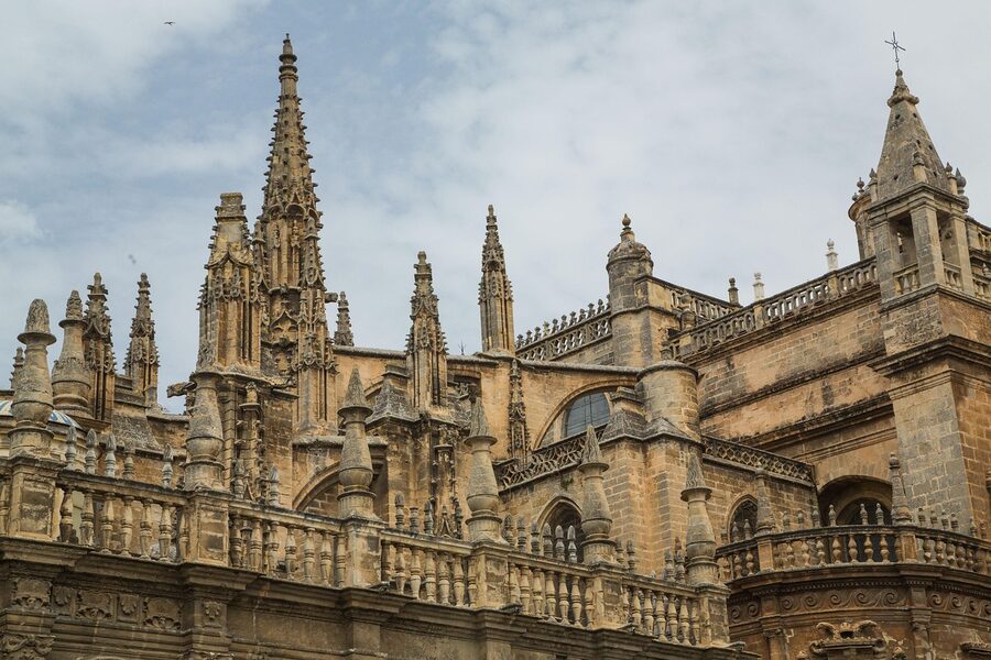 Seville Cathedral imposing facade with Gothic stonework