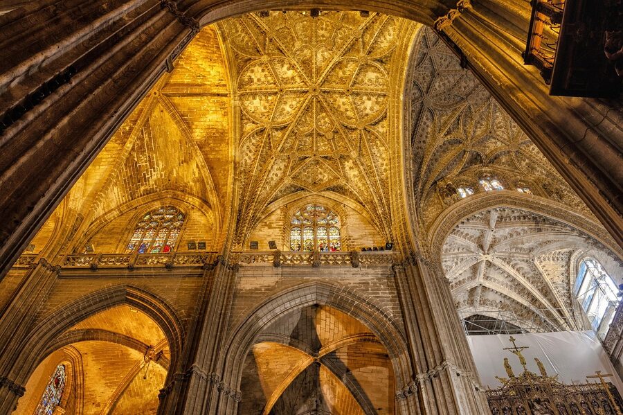 Seville Cathedral interior with massive stone columns