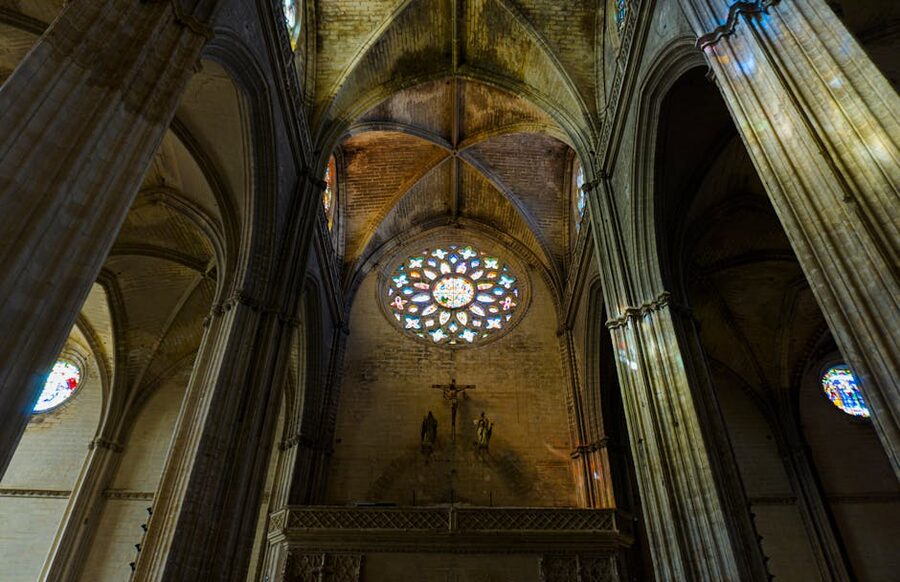 Seville Cathedral stained glass and gothic interior