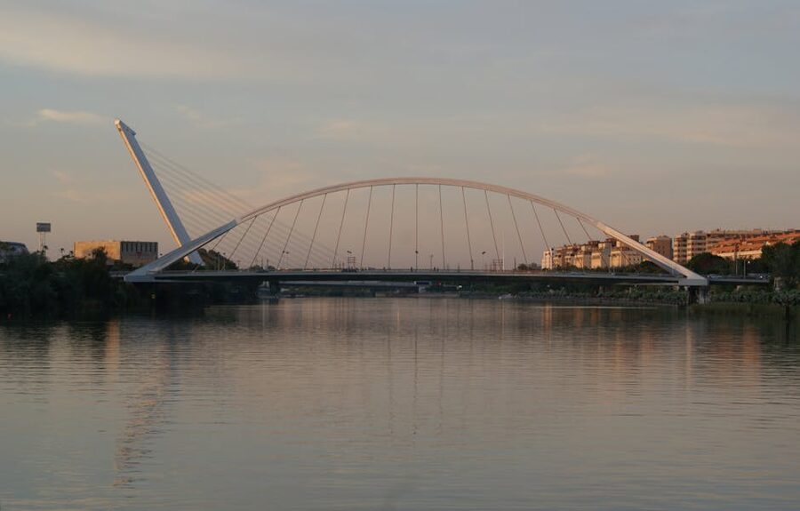 La Barqueta Bridge over Guadalquivir Seville evening