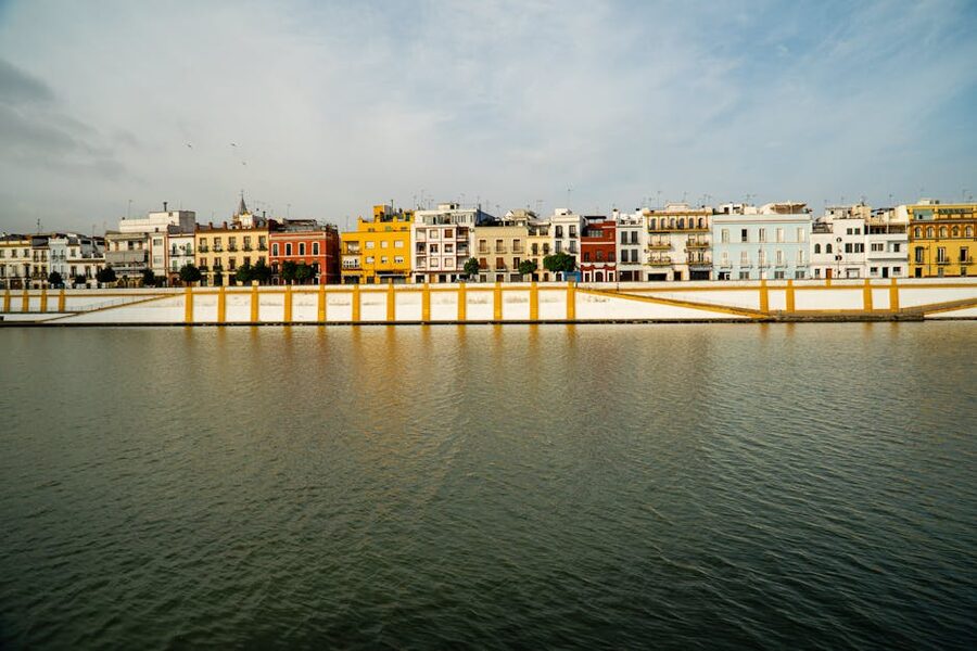 Waterfront houses along Guadalquivir Seville colorful facades
