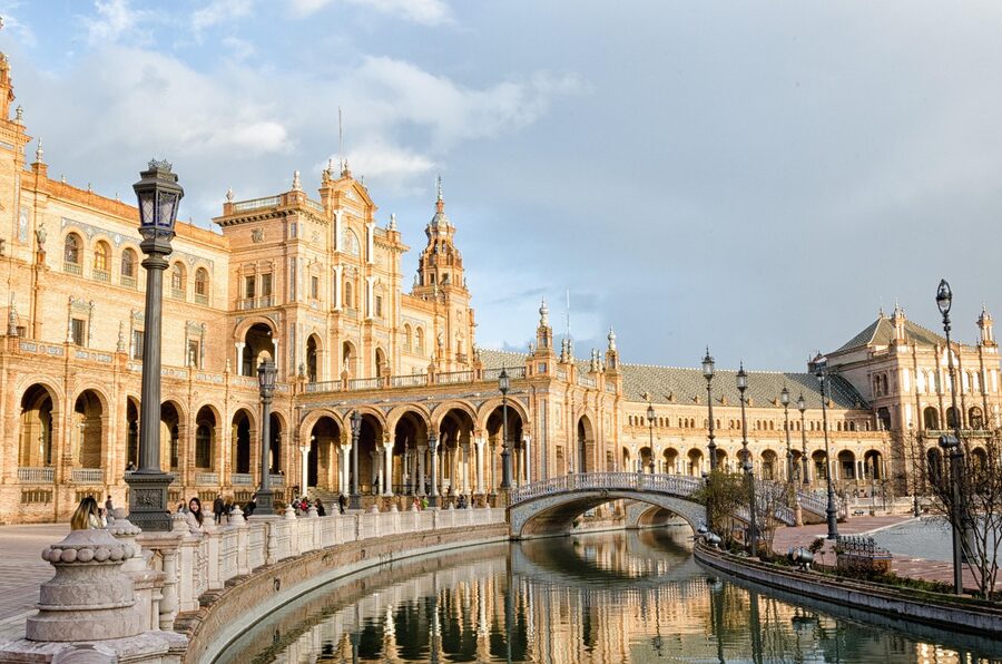 Plaza de Espana Sevilla canal bridge with painted ceramic detail