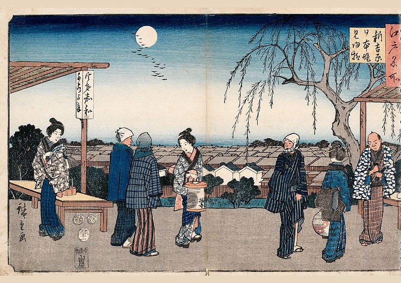 Ukiyo-e print of Shin Yoshiwara pleasure quarter in Edo 1853