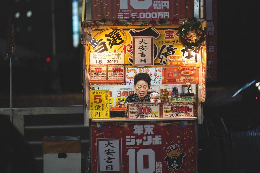 Shinjuku bar alley at night in Tokyo