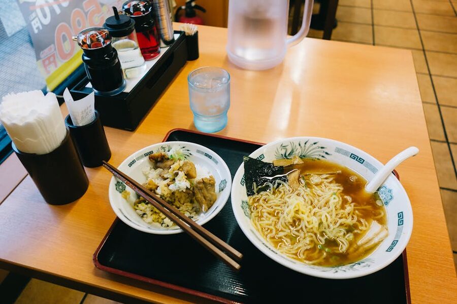 Authentic Japanese ramen bowl with toppings