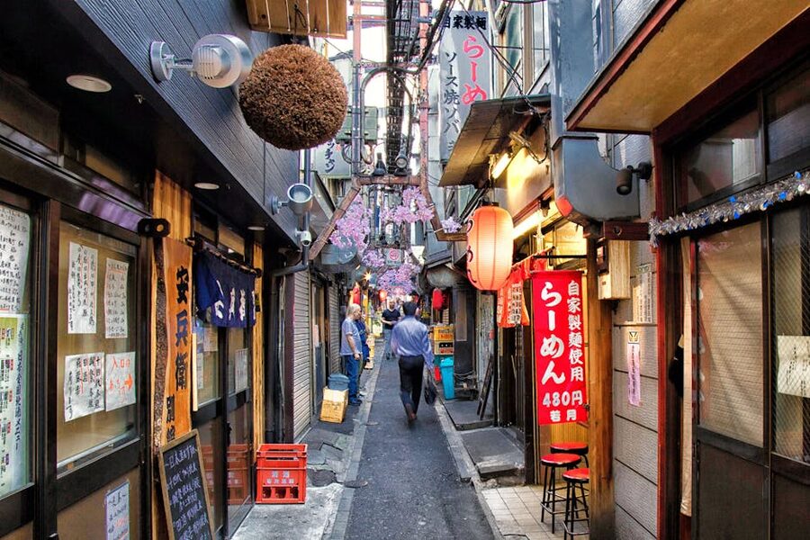 Tokyo alleyway with traditional restaurants