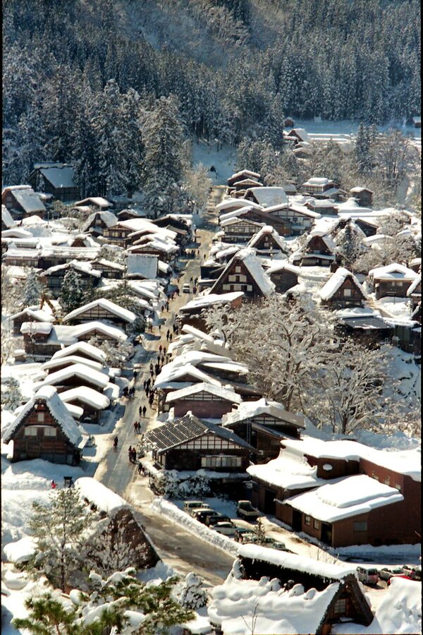 Aerial view of Shirakawa-go with traditional wooden houses