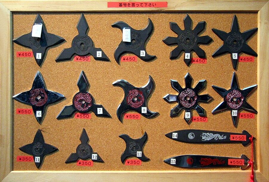 Collection of shuriken throwing star types in various shapes