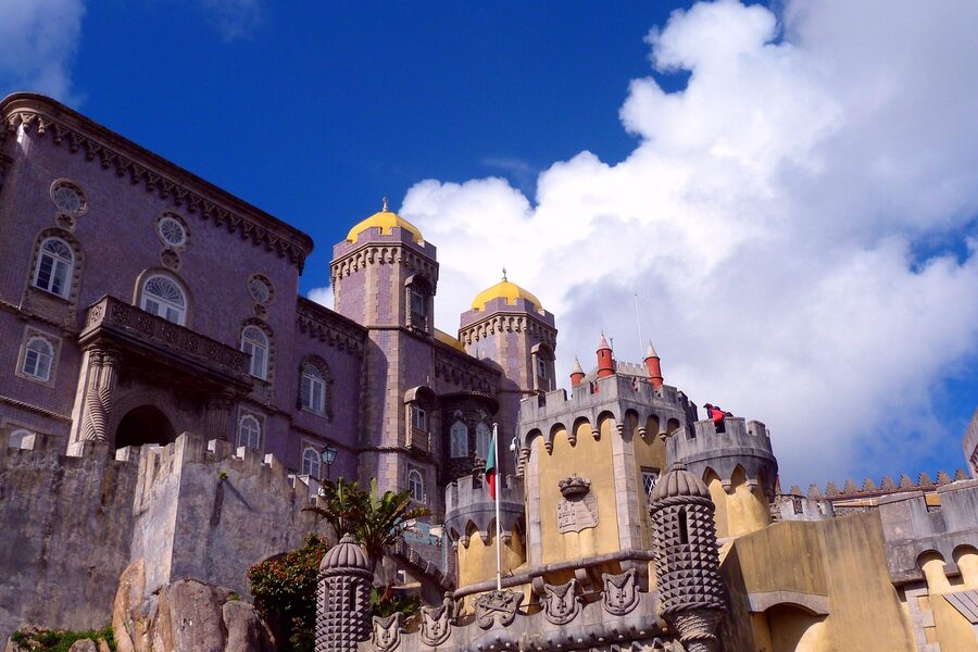 Pena Palace castle silhouette with clouds Sintra Portugal