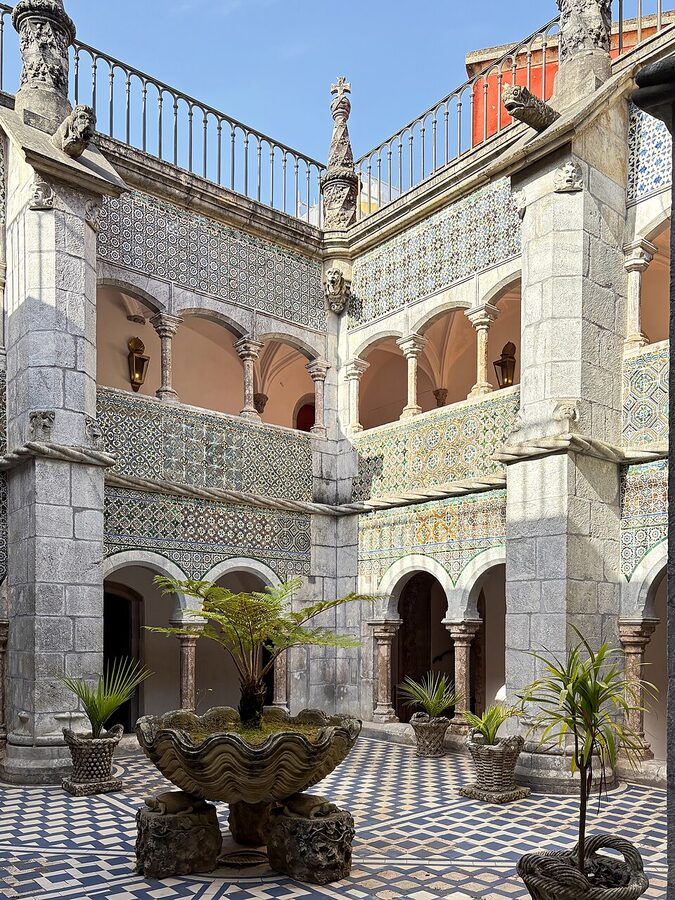 Pena Palace courtyard Manueline tiles and stonework Sintra