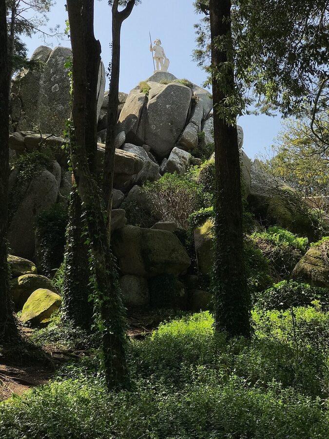 Pena Park gardens with paths through the romantic landscape Sintra