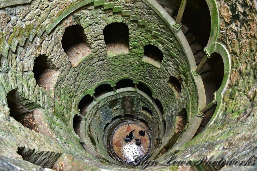 Quinta da Regaleira initiation well stone walls and stairs Sintra