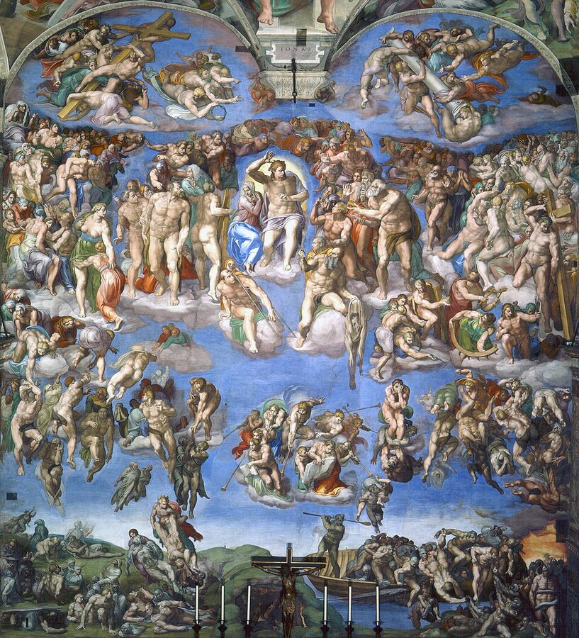 The Last Judgment fresco by Michelangelo on Sistine Chapel altar wall