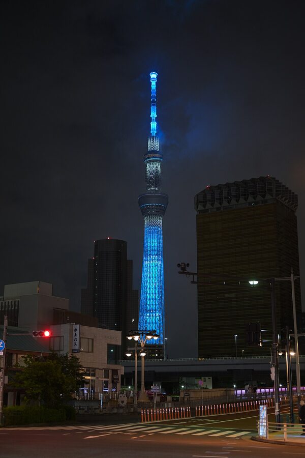 Tokyo Skytree at night viewed from Asakusa