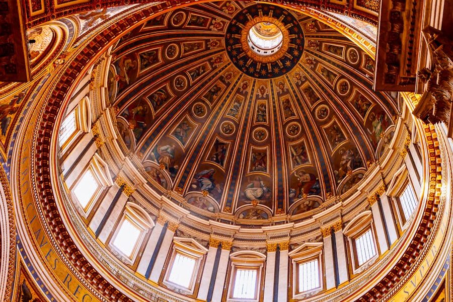 Looking up at the inside of St Peter's Basilica dome and Bernini's Baldachin