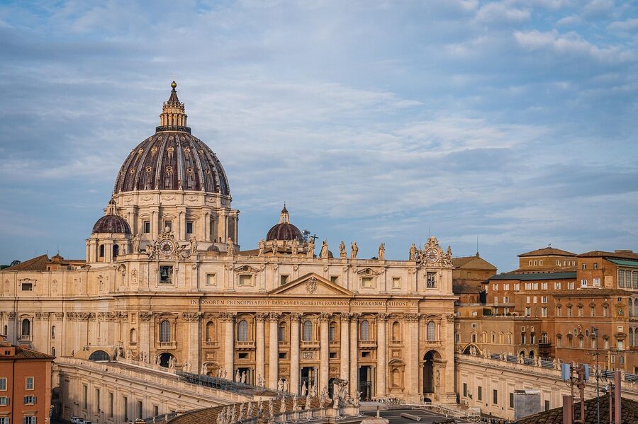 Close-up of the exterior of St Peter's Basilica dome designed by Michelangelo