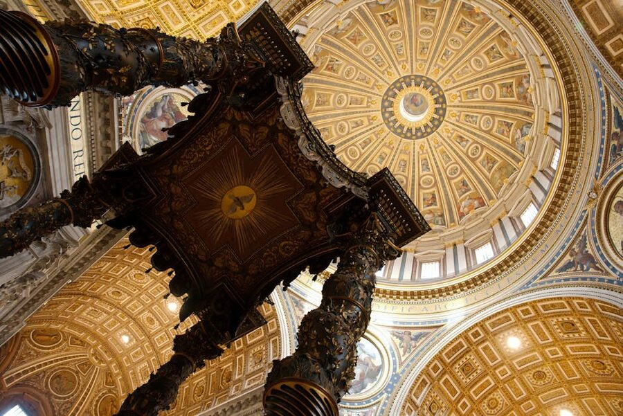 Interior of St Peter's Basilica looking toward the Baldachin and altar