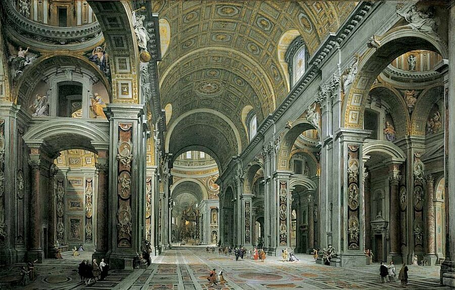 Pannini 1731 painting of the interior of St Peter's Basilica