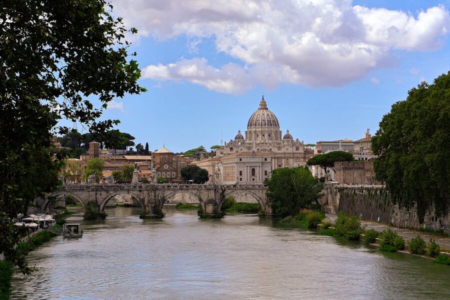 St Peters Basilica and Ponte SantAngelo over the Tiber