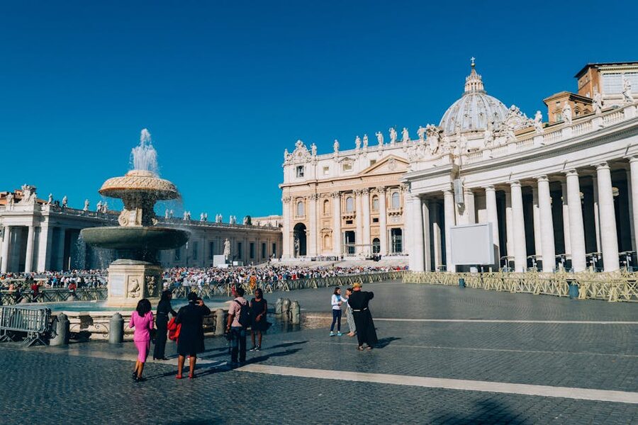 St Peter's Square with Bernini's fountain and visitors