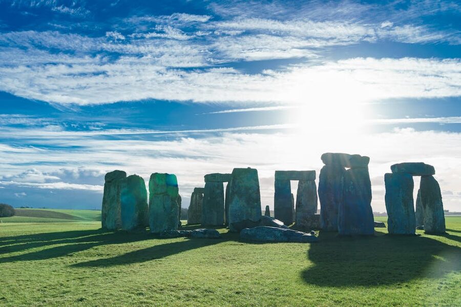 Stonehenge stones in golden sunrise light on Salisbury Plain