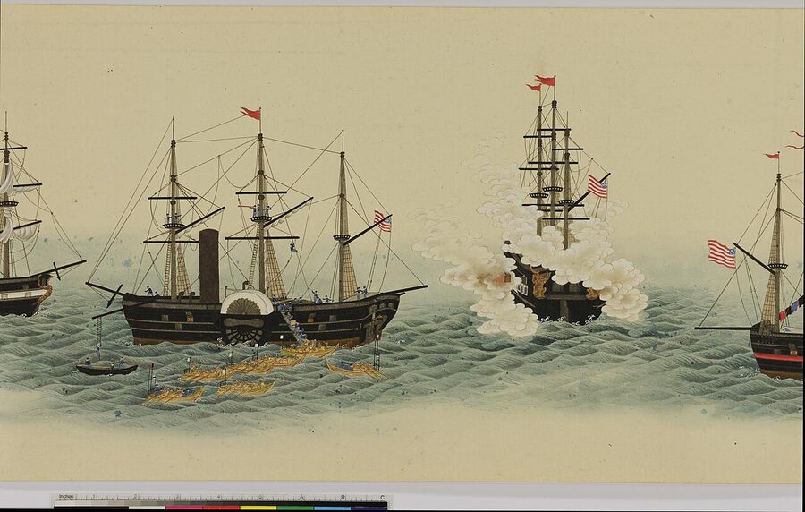 Sumo wrestlers Commodore Perry Japan 1854