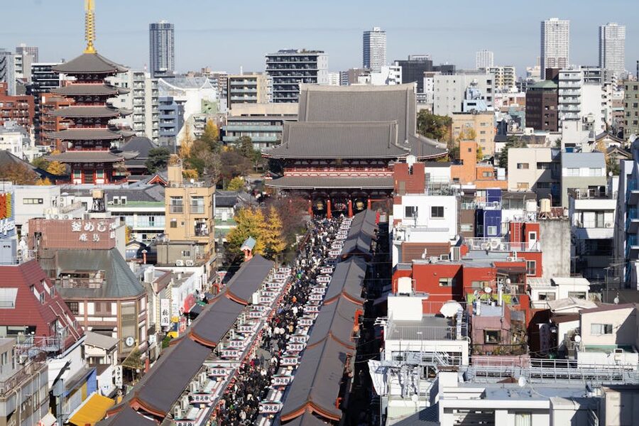 Asakusa Senso-ji temple aerial Tokyo