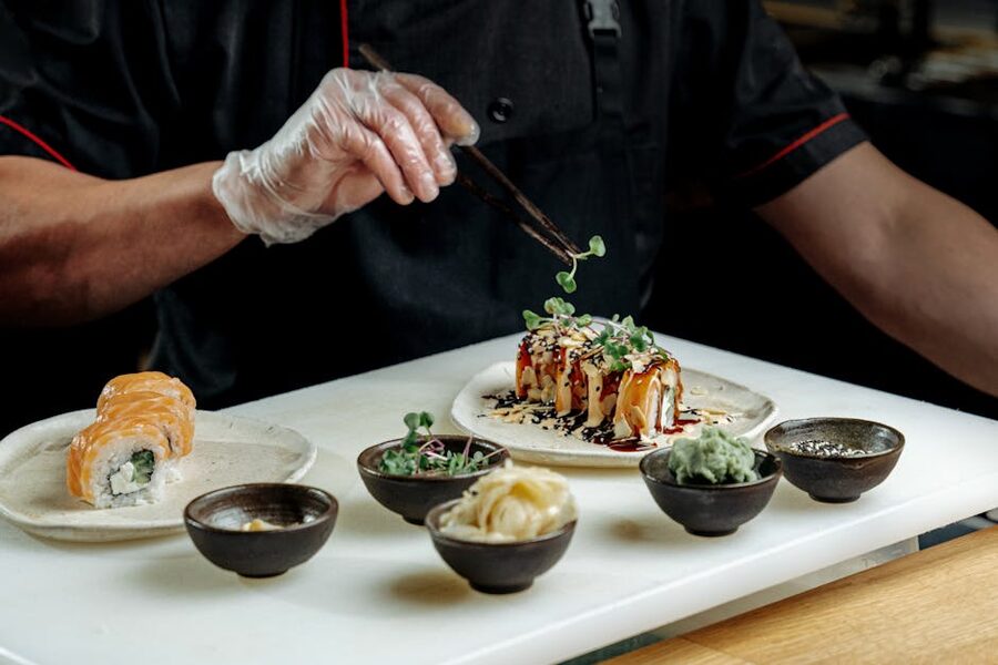 Chef crafting sushi